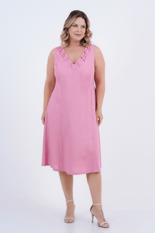 Vestido Plus Size Feminino Médio Linho Afrodite