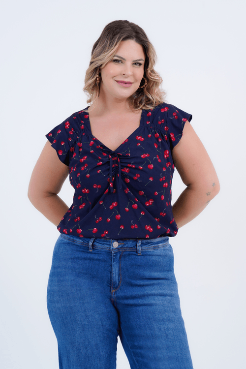 Blusa Plus Size Feminino Manga Curta Ternura