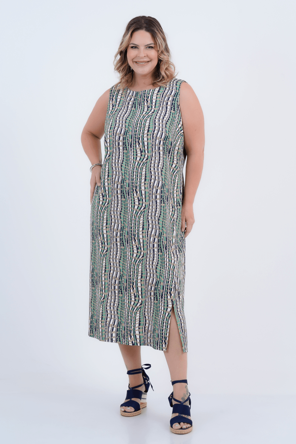 Vestido Plus Size Feminino Midi Linho Butterfly
