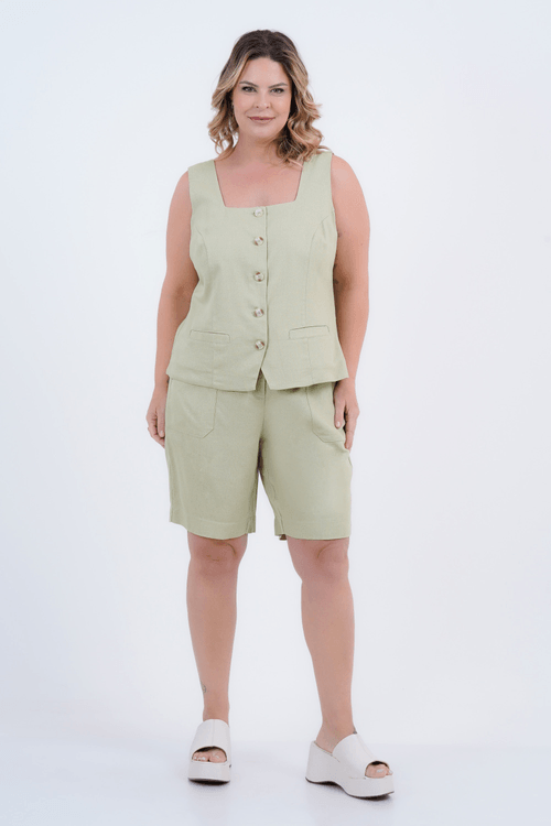 Bermuda Plus Size Feminino Linho Alecrim