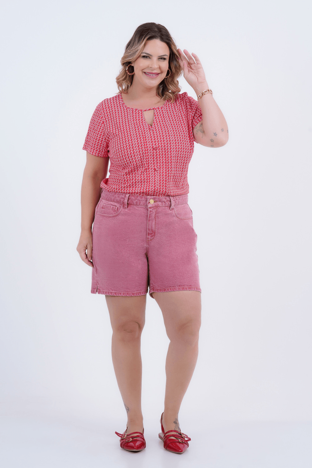 Blusa Plus Size Feminino Manga Curta Corrente