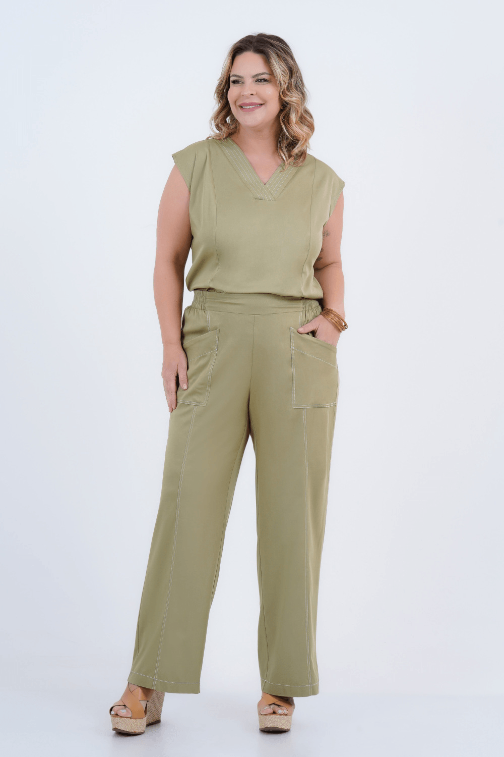 Calça Plus Size Feminino Pantalona Positano