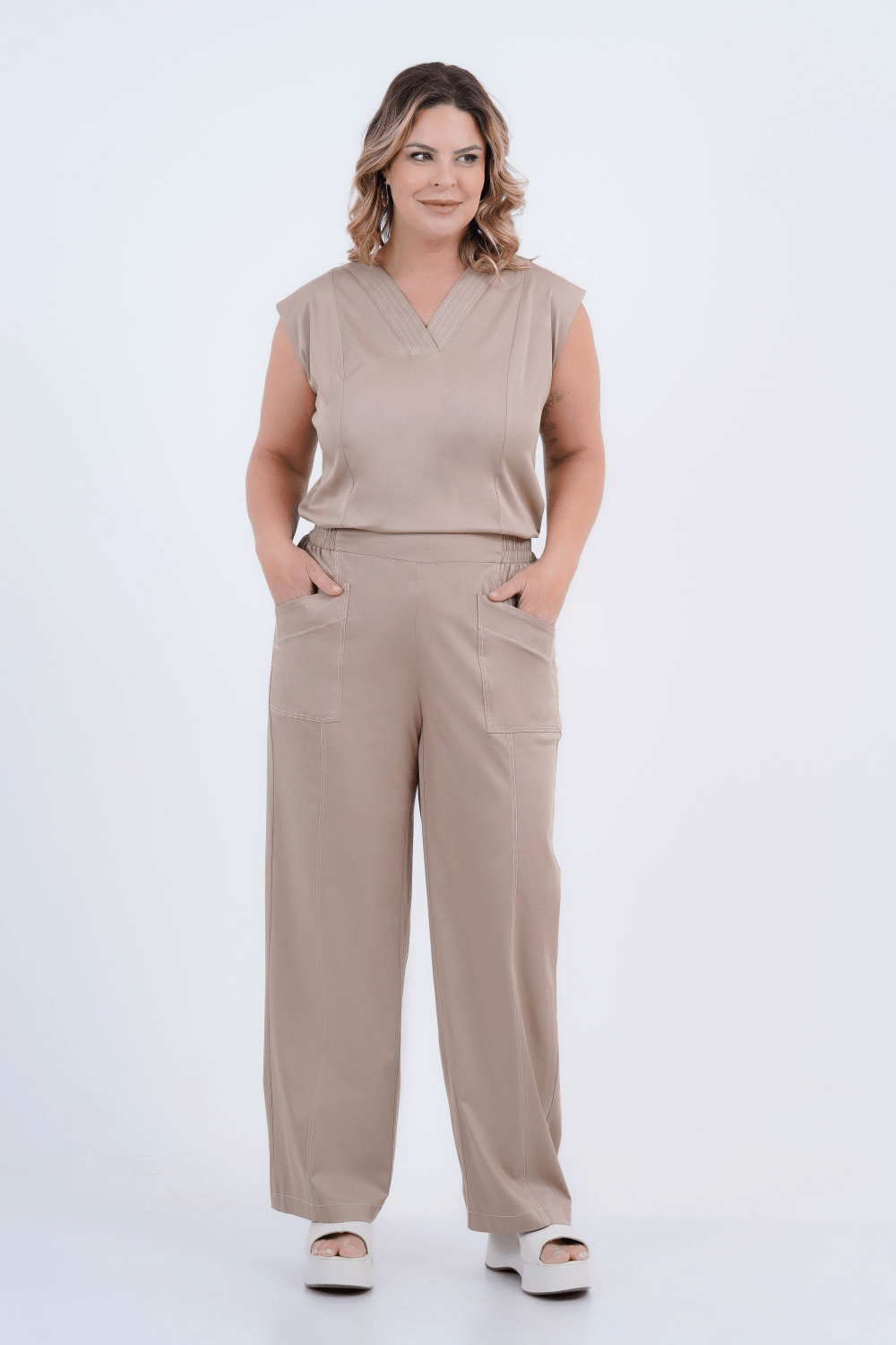 Calça Plus Size Feminino Pantalona Positano