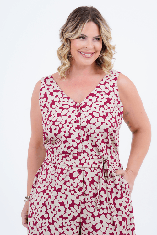 Macaquinho Plus Size Feminino Linho Íris