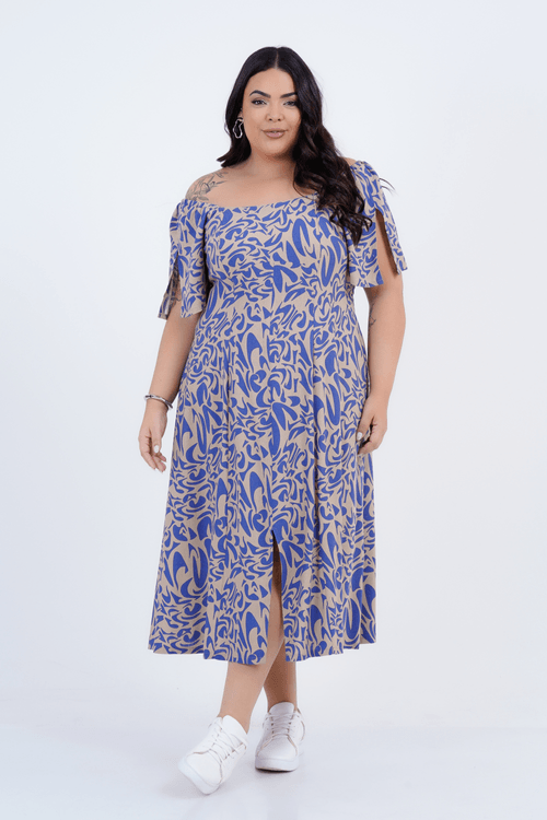 Vestido Plus Size Feminino Midi Linho Cromo