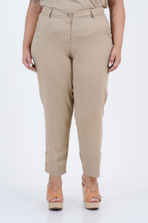 Calça Plus Size Feminino Slim Linho Cerrado