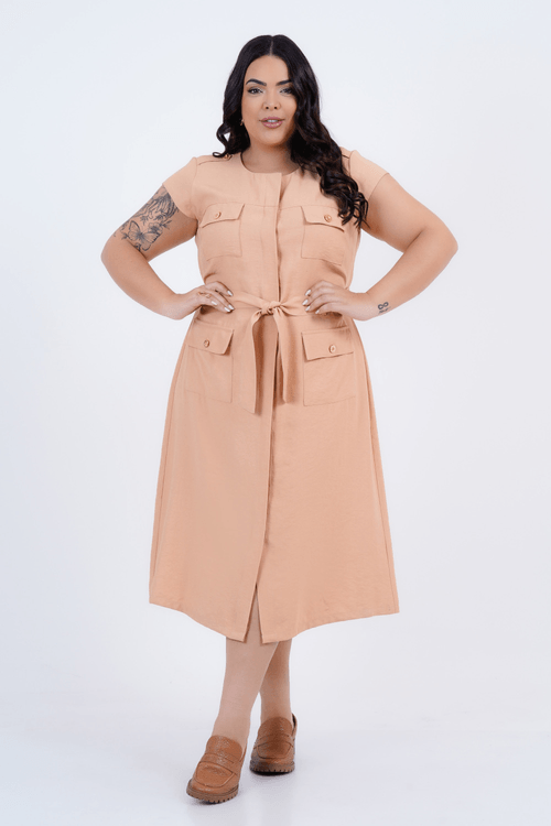 Vestido Plus Size Feminino Midi Leone