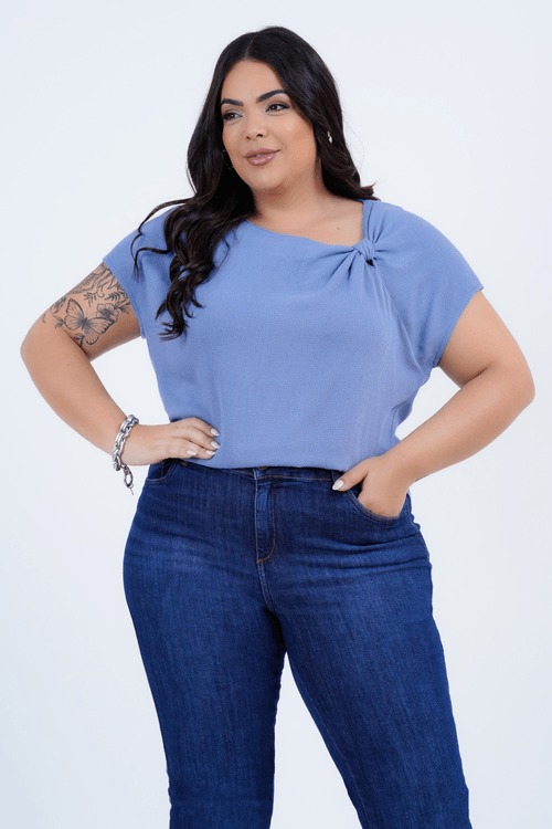Blusa Plus Size Feminino Manga Curta Crispy