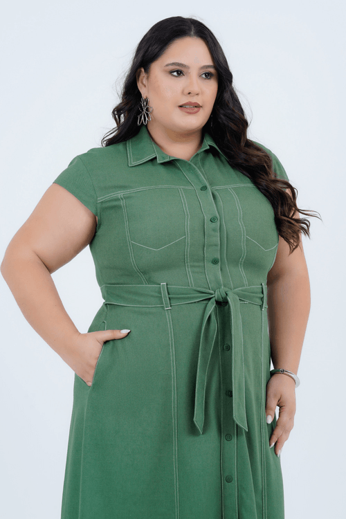 Vestido Plus Size Feminino Midi Linho Expedição