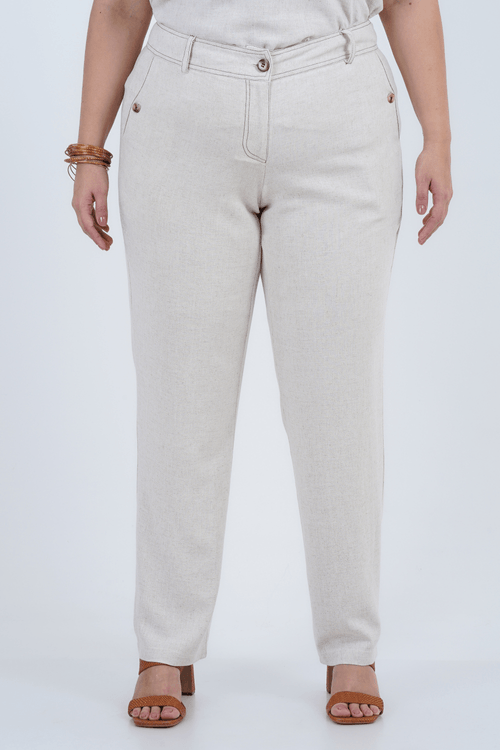 Calça Plus Size Feminino Reta Linho Rústico