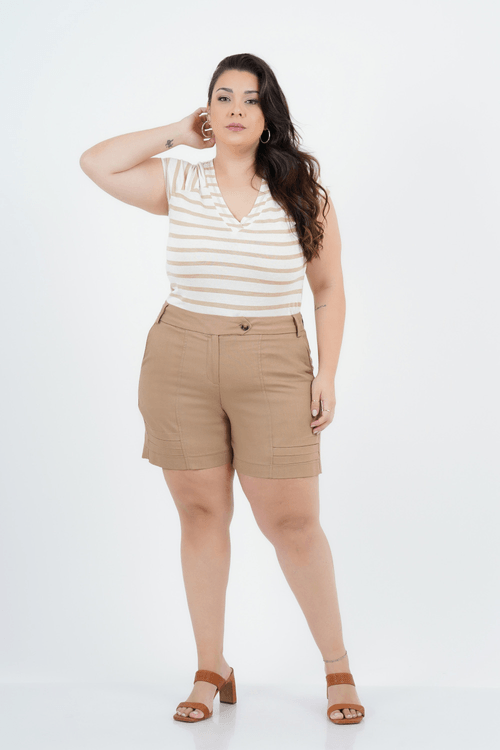 Blusa Plus Size Feminino Manga Curta Linho Naturale