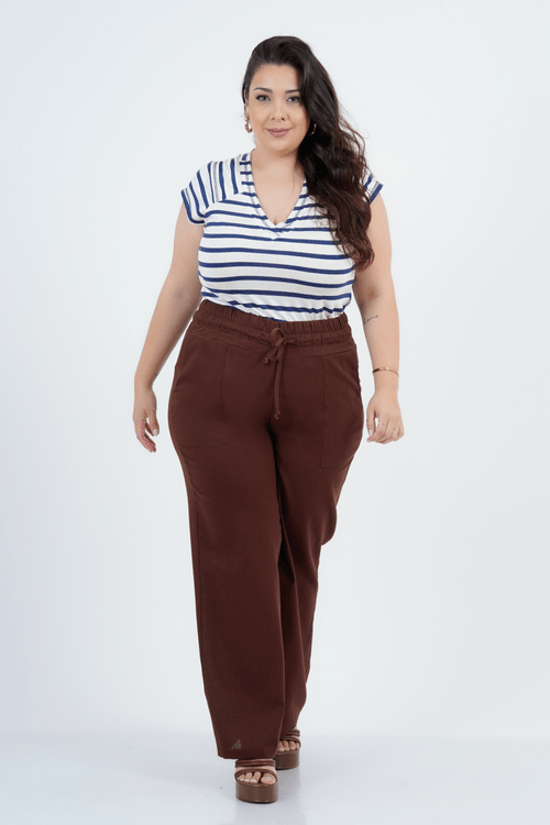 Blusa Plus Size Feminino Manga Curta Linho Naturale