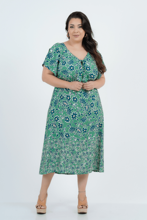 Vestido Plus Size Feminino Midi Florido