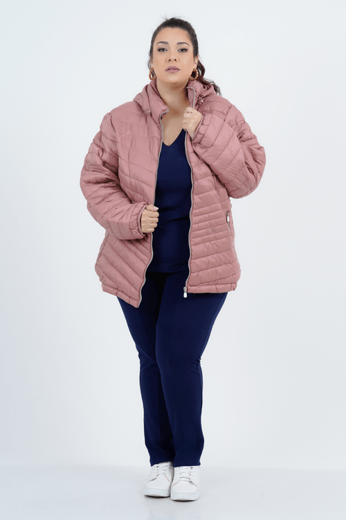 Casaco Plus Size Feminino Puffer Manga Longa Roma