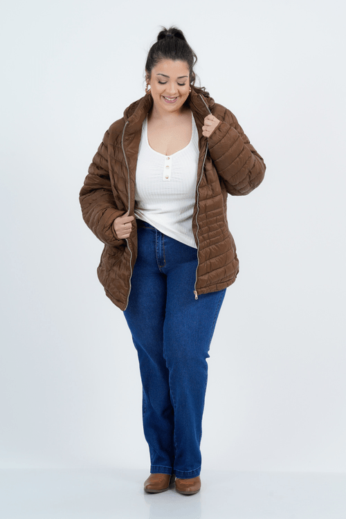 Casaco Plus Size Feminino Puffer Manga Longa Roma