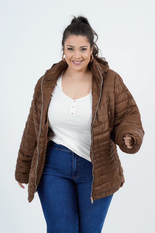 Casaco Plus Size Feminino Puffer Manga Longa Roma