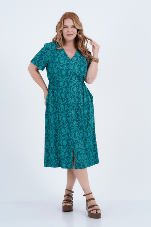 Vestido Plus Size Feminino Midi Ornamental