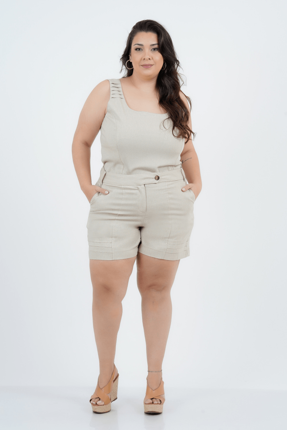 Shorts Plus Size Feminino Linho Livorno