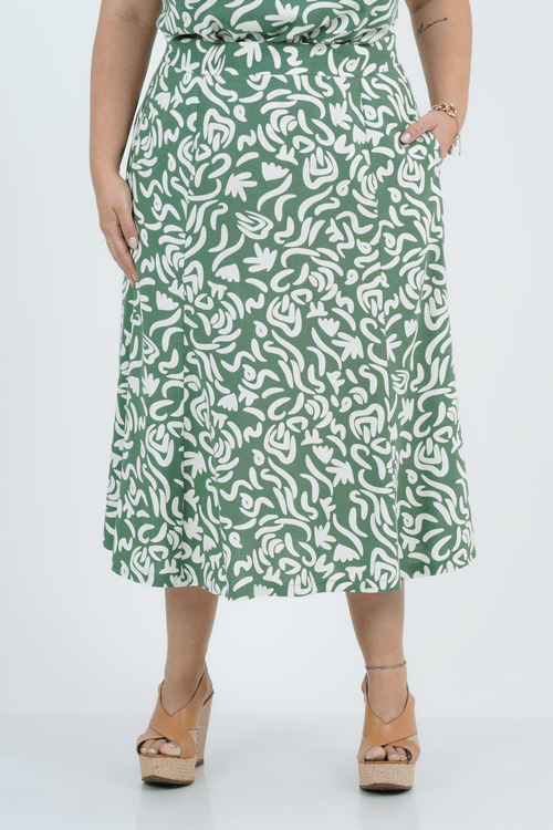 Saia Plus Size Feminina Midi Linho Marea