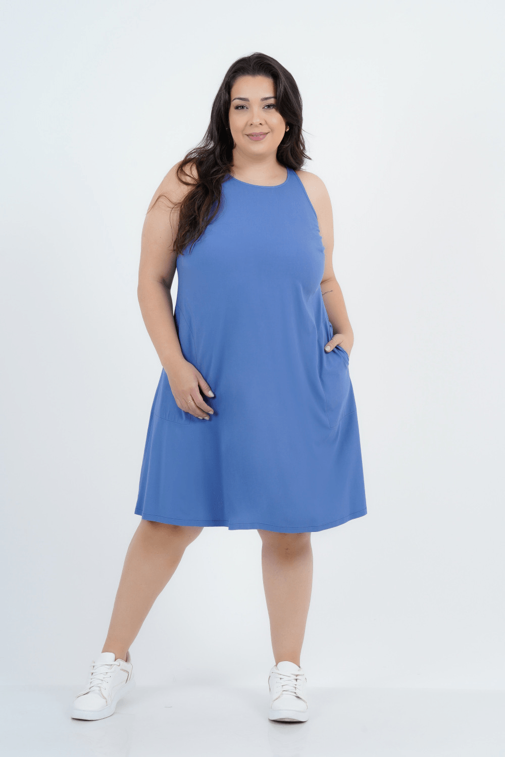 Vestido Plus Size Feminino Médio Marino