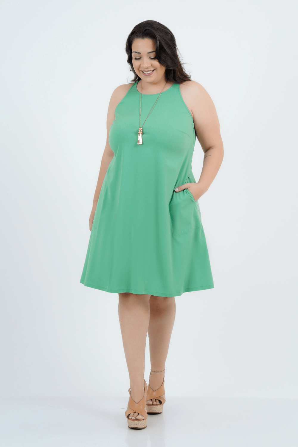Vestido Plus Size Feminino Médio Marino