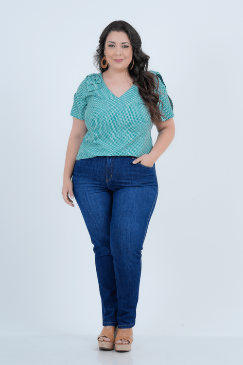 Blusa Plus Size Feminino Manga Curta Mosaico