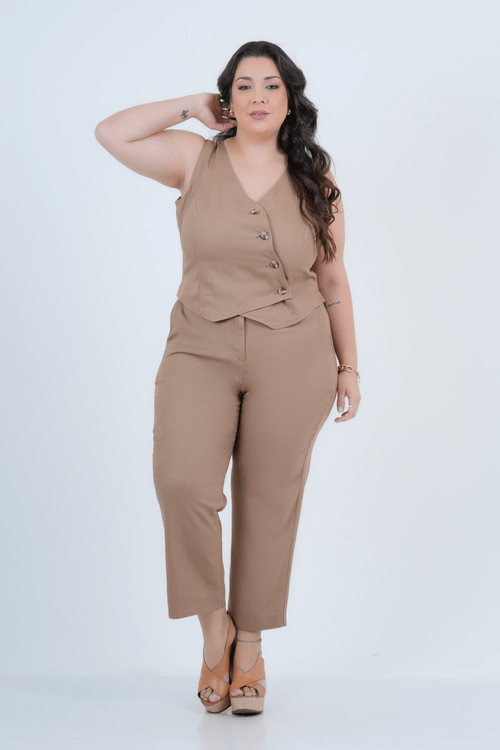 Macacão Plus Size Feminino Linho Tailleur