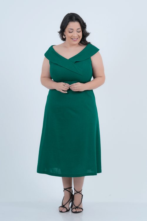 Vestido Plus Size Feminino Midi Linho Mônaco