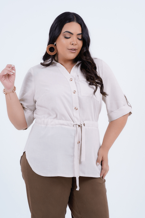 Camisão Plus Size Feminino Manga 3/4 Linho Giorno