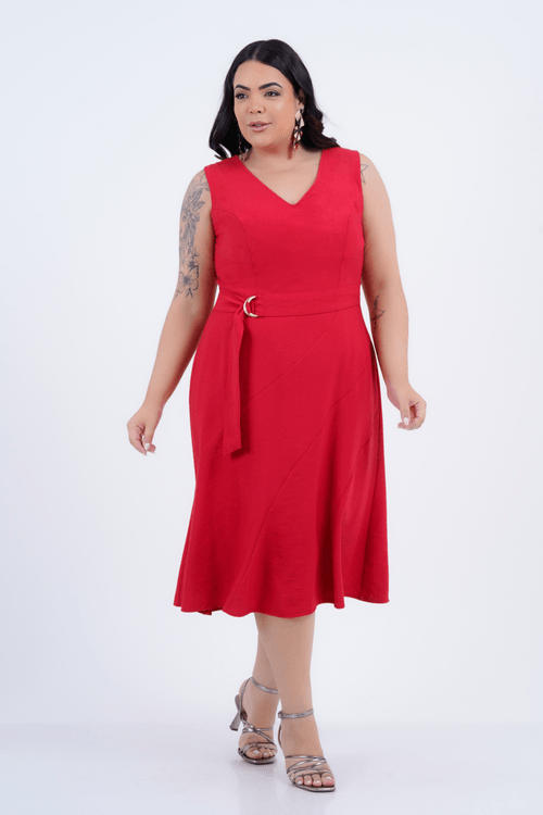 Vestido Plus Size Feminino Midi Alfaiataria Rosso
