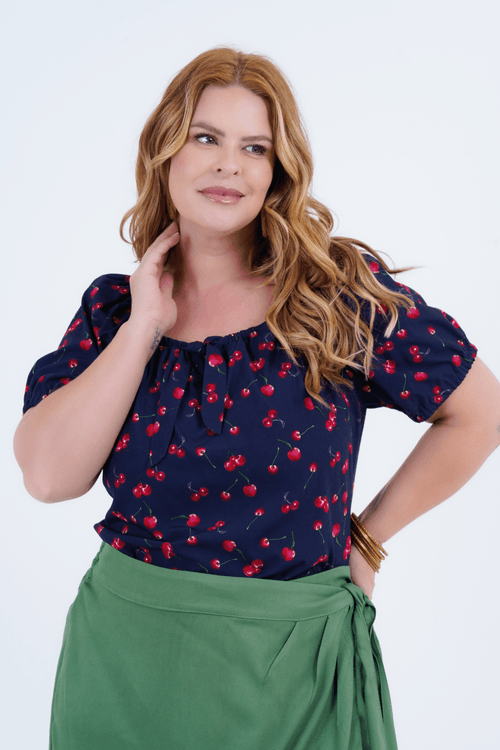 Blusa Plus Size Feminino Manga 3/4 Fruto