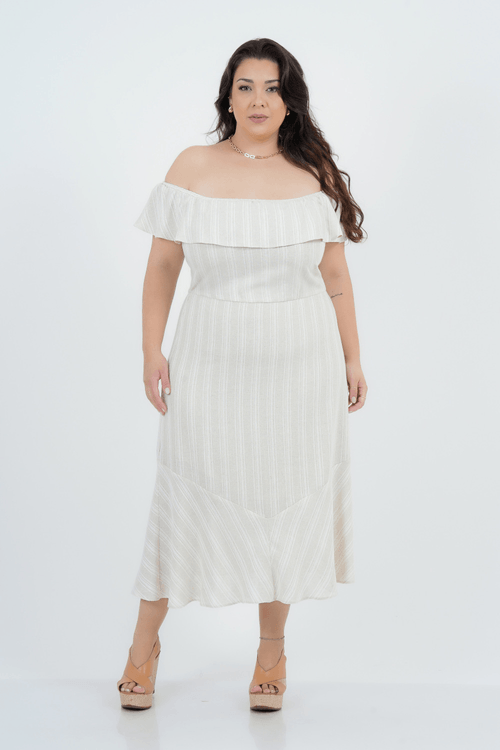Vestido Plus Size Feminino Midi Linho Paradiso