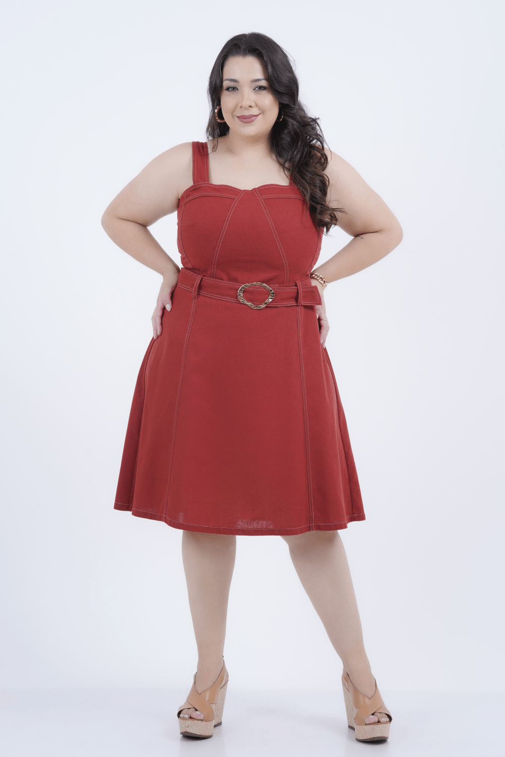 Vestido Plus Size Feminino Médio Linho Ateliê