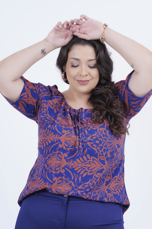 Blusa Plus Size Feminino Manga Curta Massoni