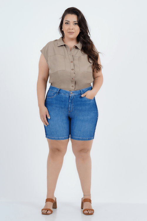 Blusa Plus Size Feminino Manga Curta Linho Viaggio