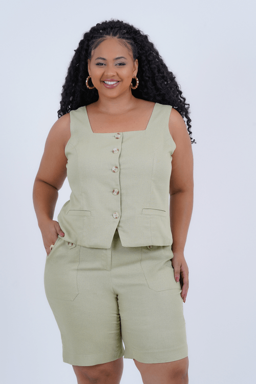 Blusa Colete Plus Size Feminino Linho Alecrim