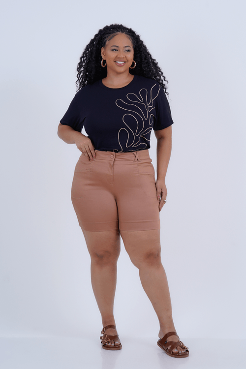 Blusa Plus Size Feminino Manga Curta Foglie