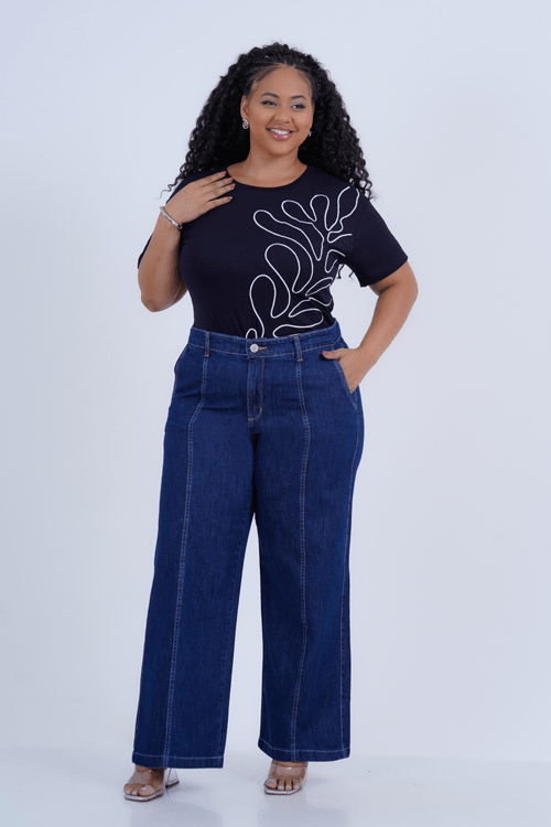 Blusa Plus Size Feminino Manga Curta Foglie