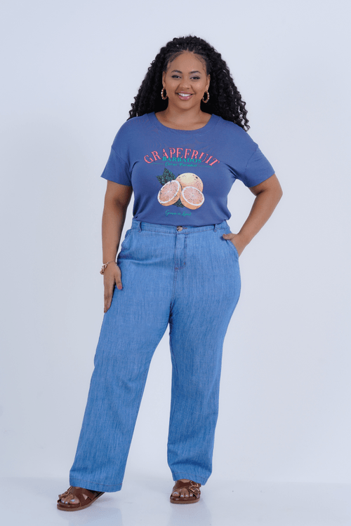 Calça Plus Size Feminino Wide Leg Jeans Siena