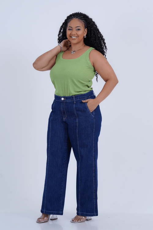 Calça Plus Size Feminino Pantalona Jeans Nicola