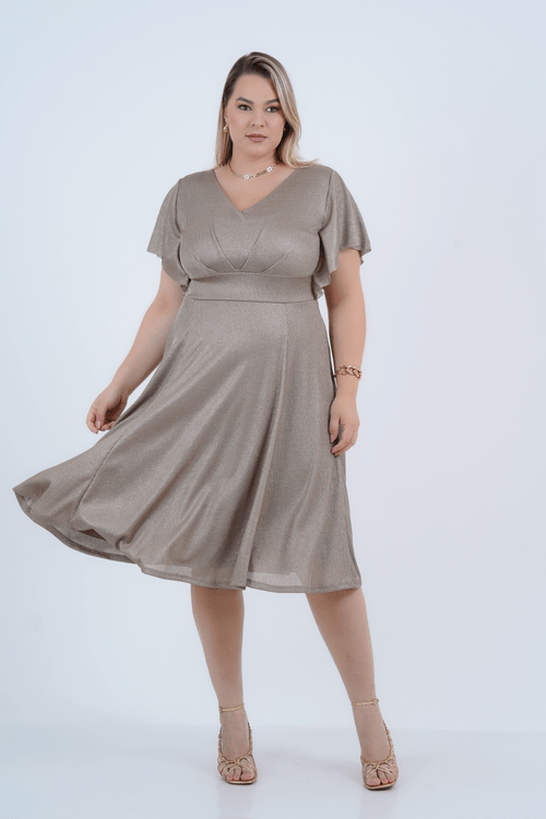 Vestido Plus Size Feminino Midi Foil Luminositá