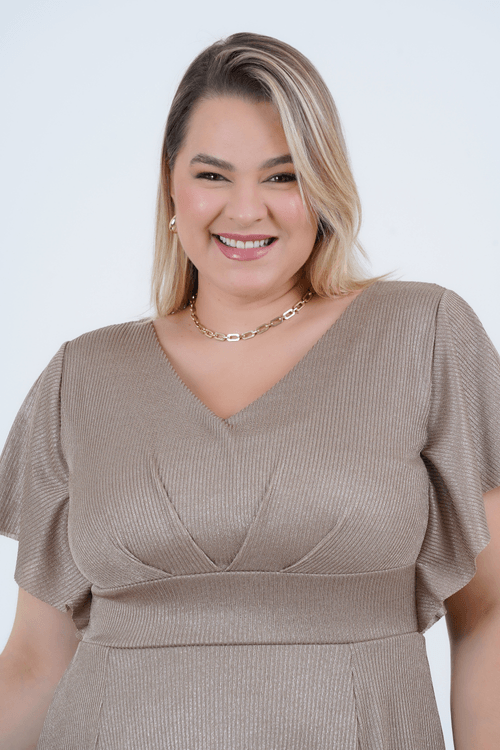 Vestido Plus Size Feminino Midi Foil Luminositá