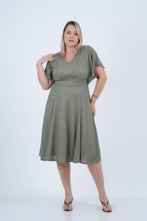 Vestido Plus Size Feminino Midi Foil Luminositá