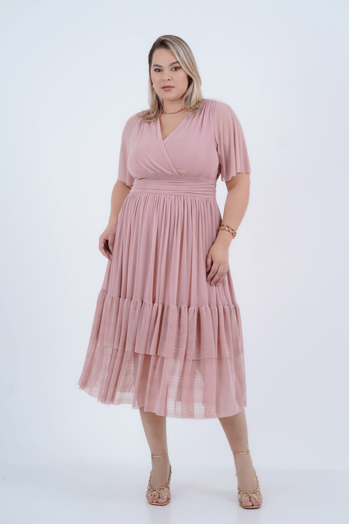 VESTIDO PLUS SIZE FEMININO MAXI TULE ELEGANZA
