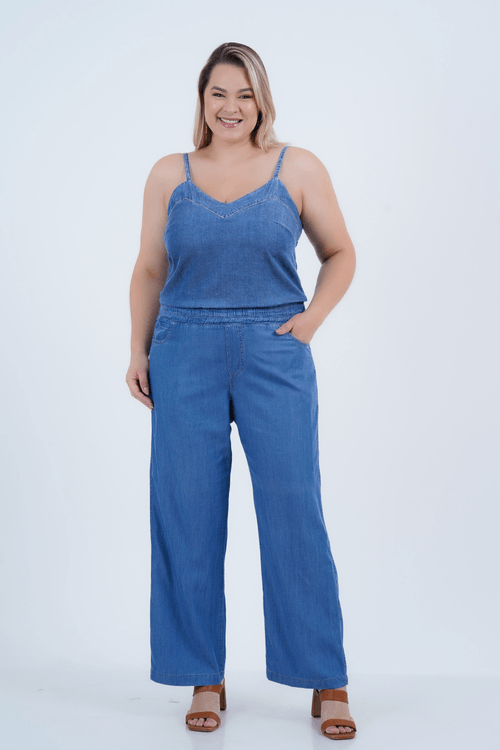 Calça Plus Size Feminino Pantalona Jeans Bari