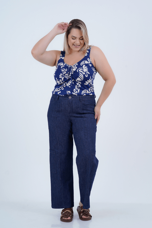 Calça Plus Size Feminino Cargo Jeans Melina