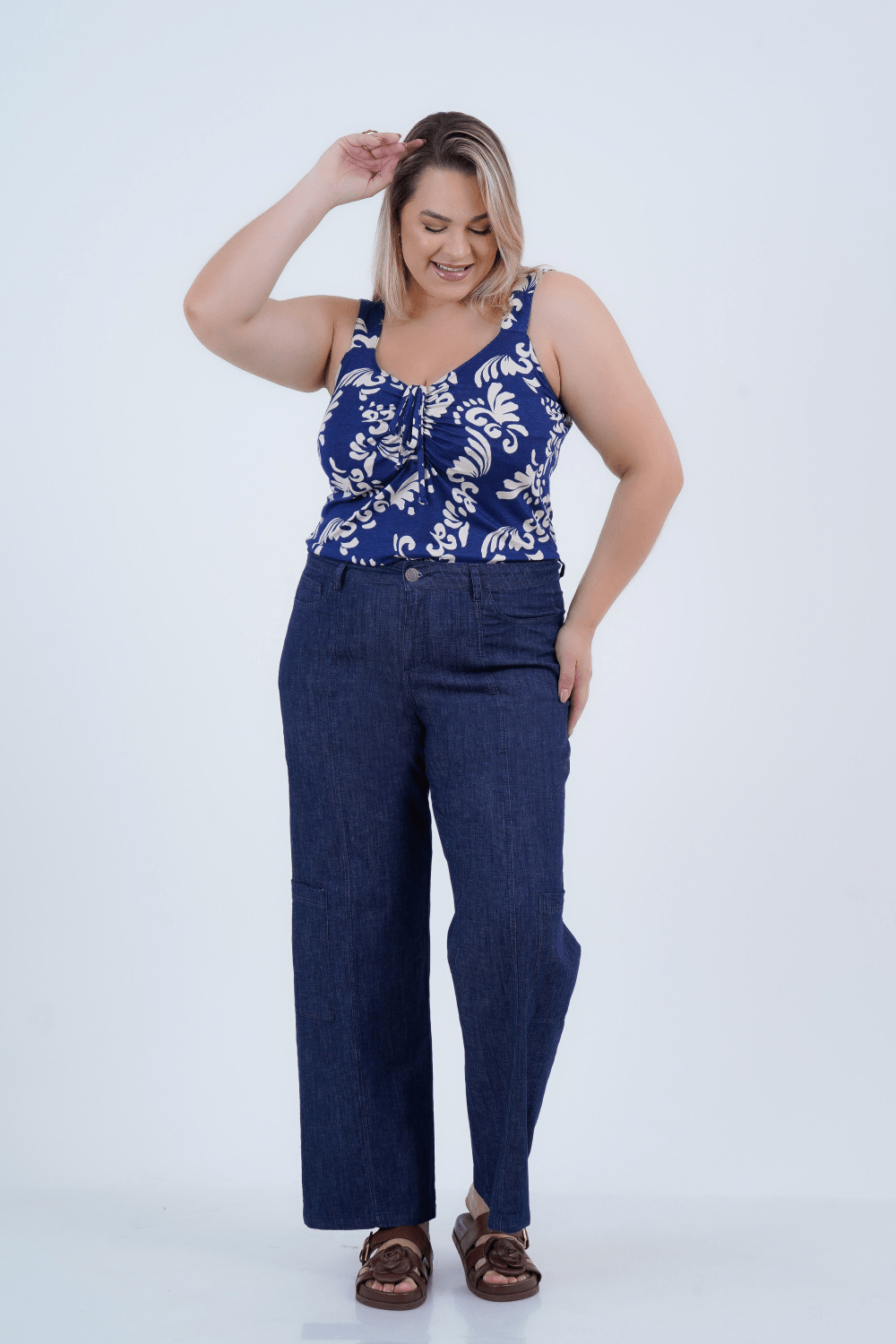 Calça Plus Size Feminino Cargo Jeans Melina