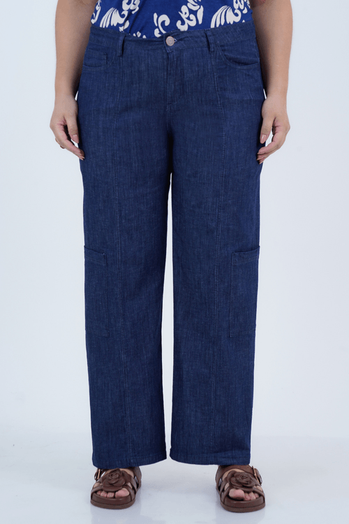 Calça Plus Size Feminino Cargo Jeans Melina