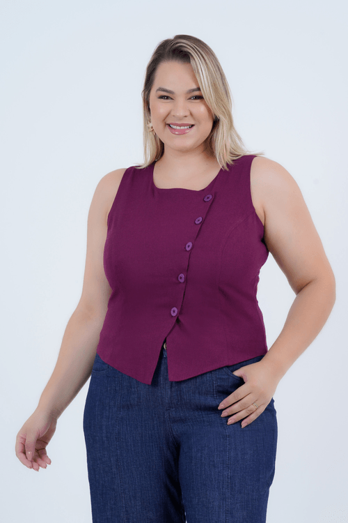 Blusa Colete Plus Size Feminino Linho Minerva