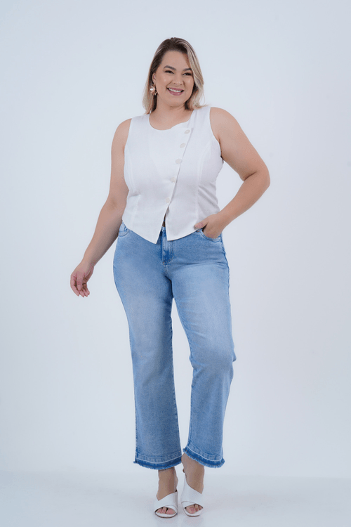 Blusa Colete Plus Size Feminino Linho Minerva